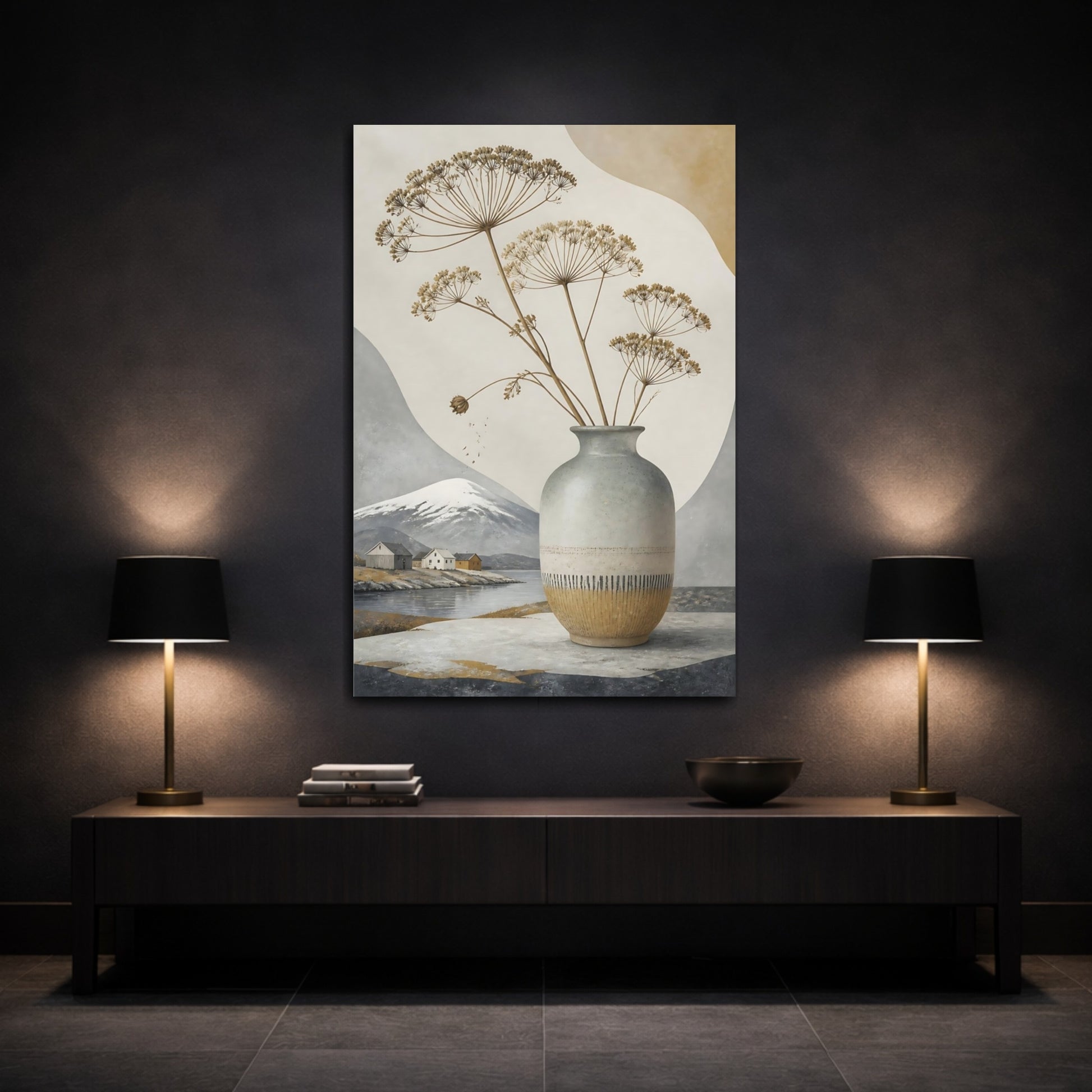 Mockup 3. Nordic Stone Vase With Dried Stems shown as canvas print