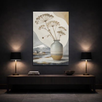 Mockup 3. Nordic Stone Vase With Dried Stems shown as canvas print