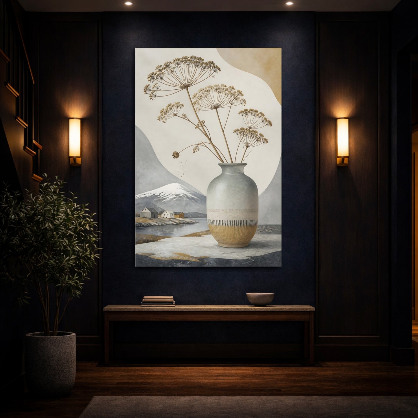 Mockup 4. Nordic Stone Vase With Dried Stems shown as canvas print