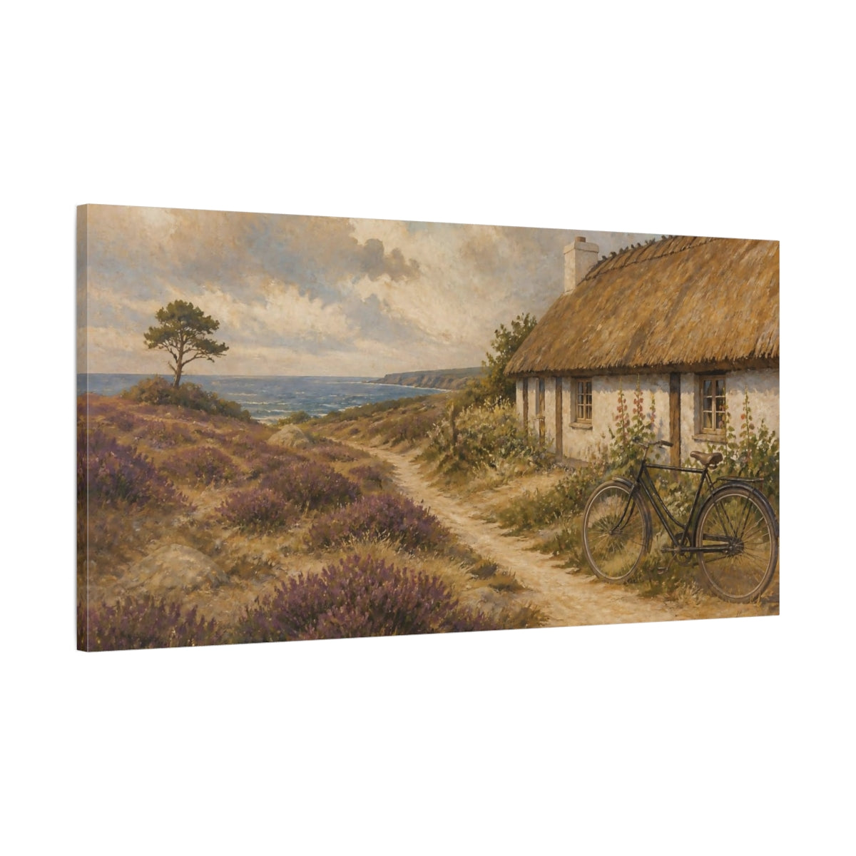 Main Mockup. Nordic Thatched Cottage shown as canvas print