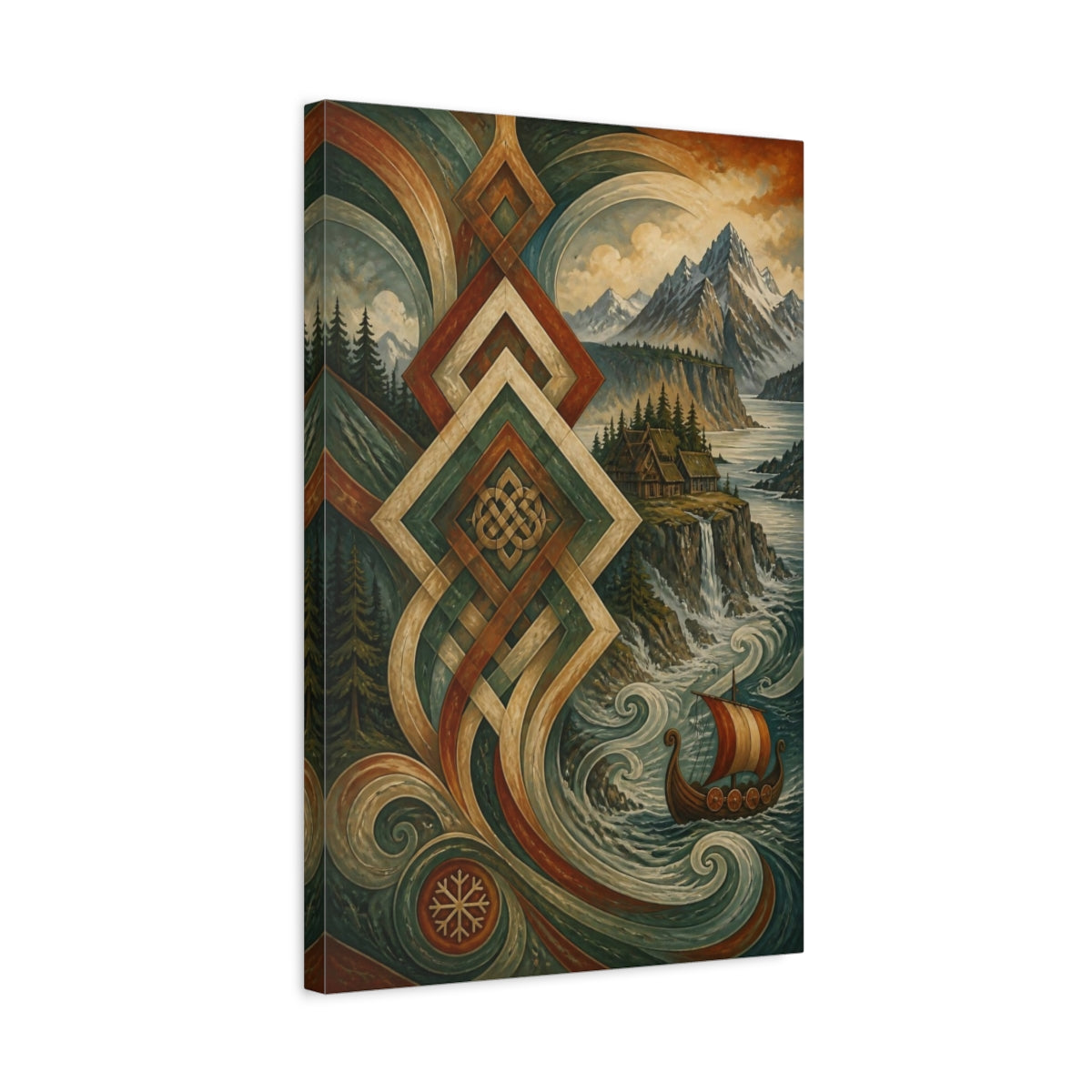 Side Mockup 3. Nordic Viking Voyage shown as canvas print