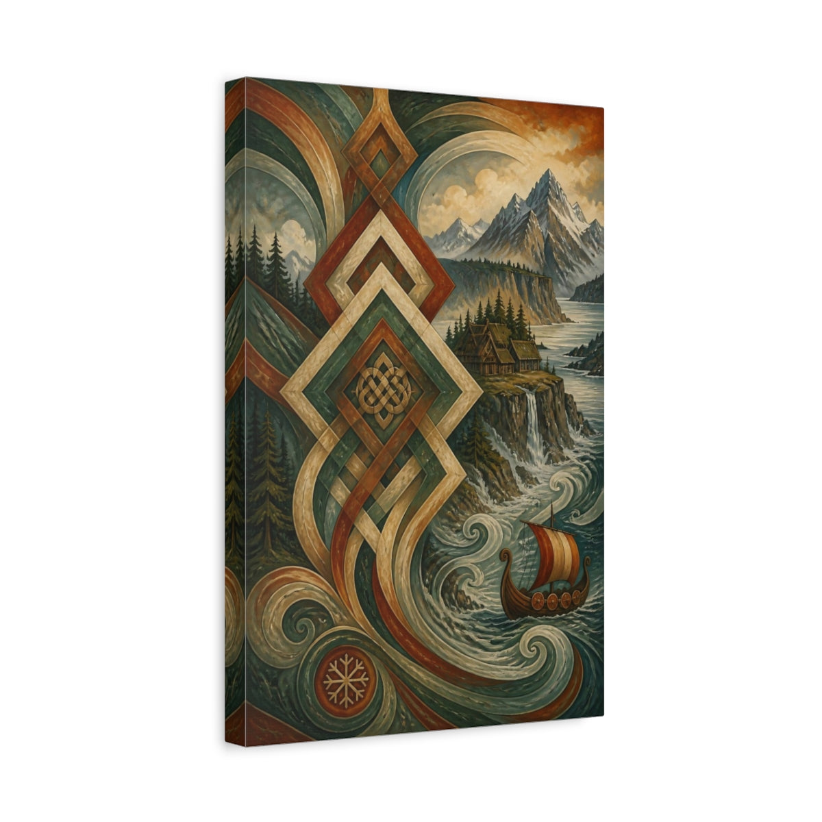 Side Mockup 4. Nordic Viking Voyage shown as canvas print