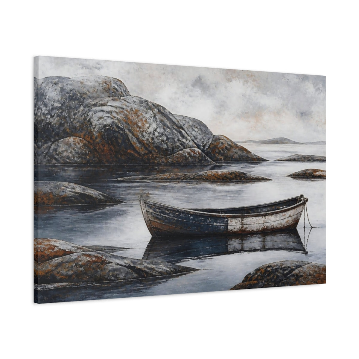Main Mockup. Nordic Wooden Boat shown as canvas print