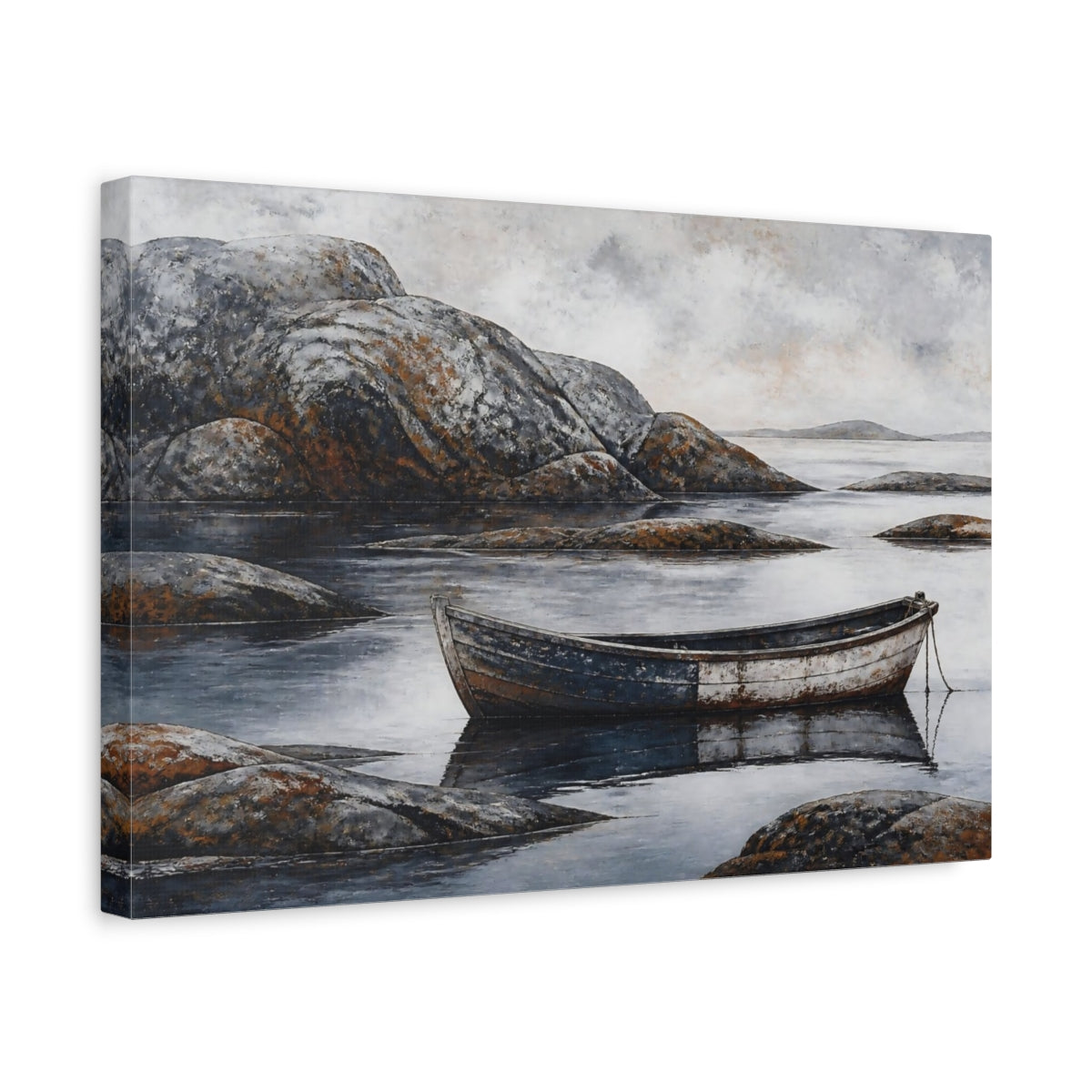 Side Mockup 4. Nordic Wooden Boat shown as canvas print