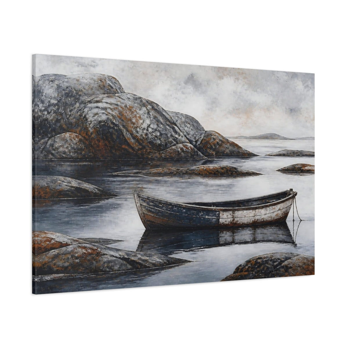 Side Mockup 1. Nordic Wooden Boat shown as canvas print