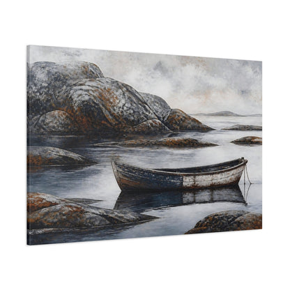 Side Mockup 1. Nordic Wooden Boat shown as canvas print