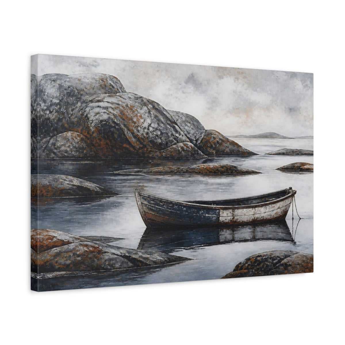 Side Mockup 3. Nordic Wooden Boat shown as canvas print
