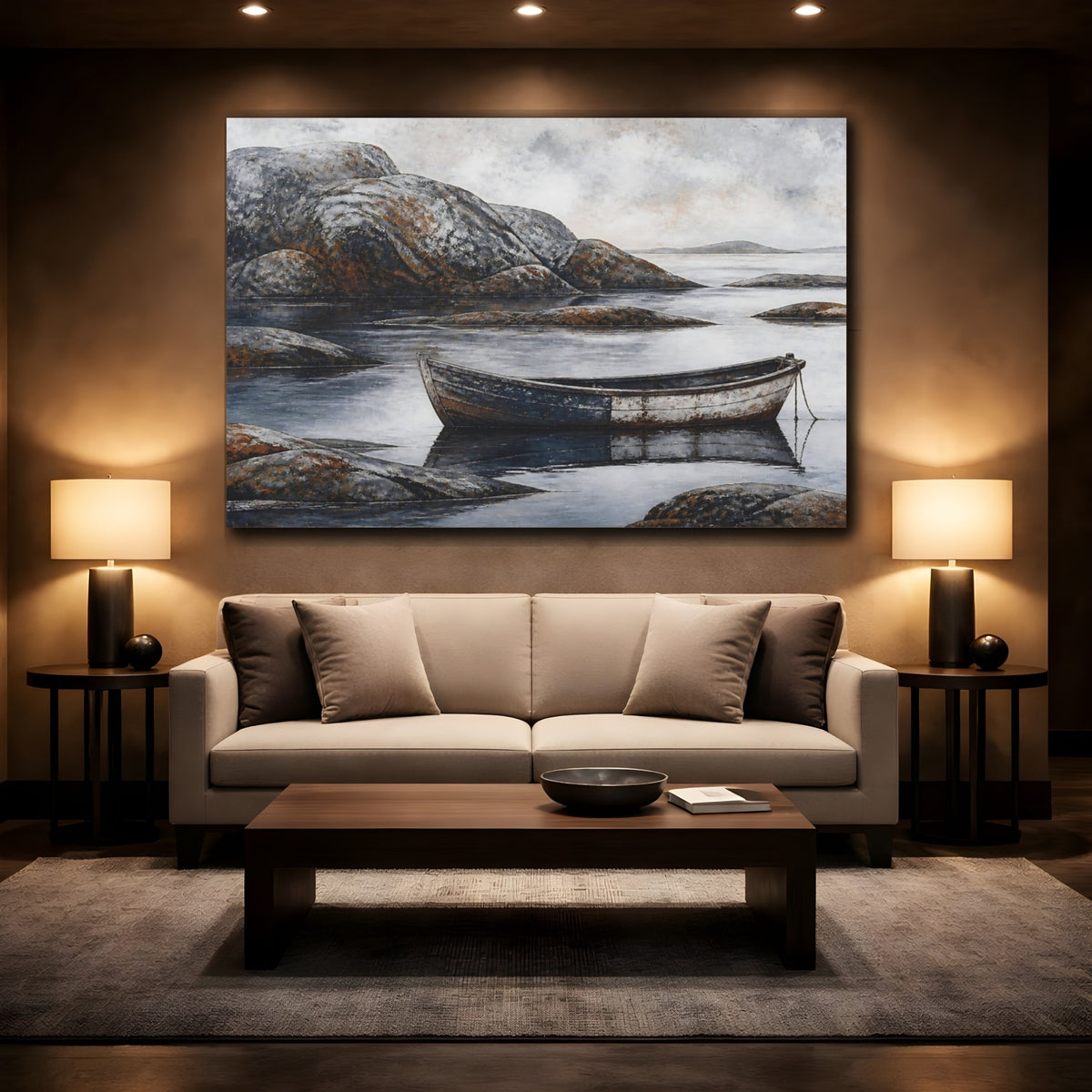 Mockup 2. Nordic Wooden Boat shown as canvas print