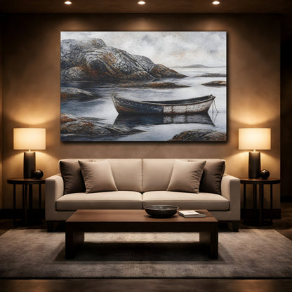 Mockup 2. Nordic Wooden Boat shown as canvas print