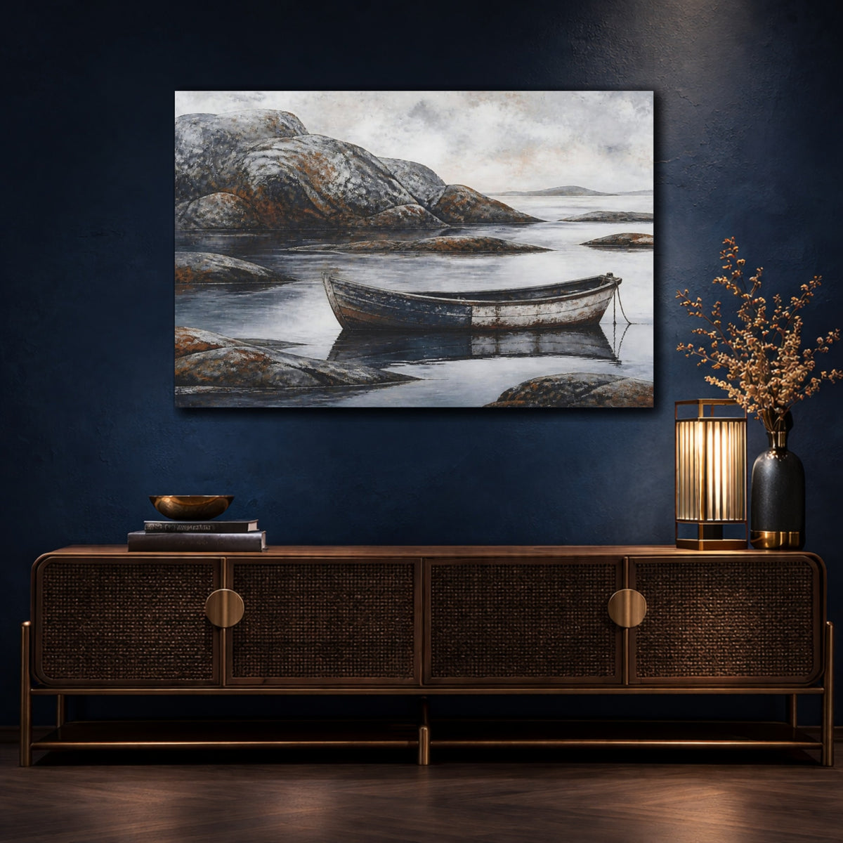 Mockup 4. Nordic Wooden Boat shown as canvas print