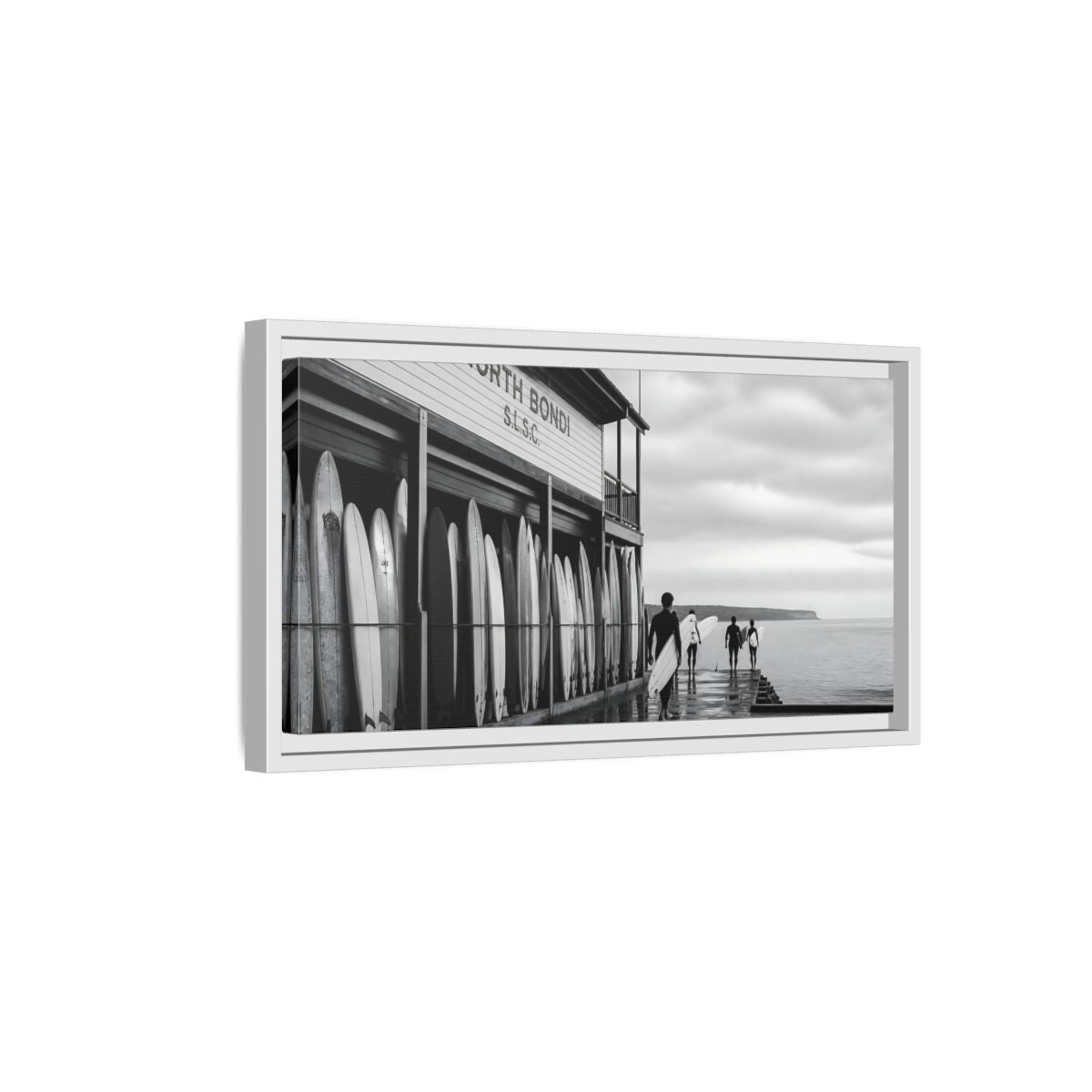 Side Mockup 6. North Bondi Surf Lineup shown as framed canvas print