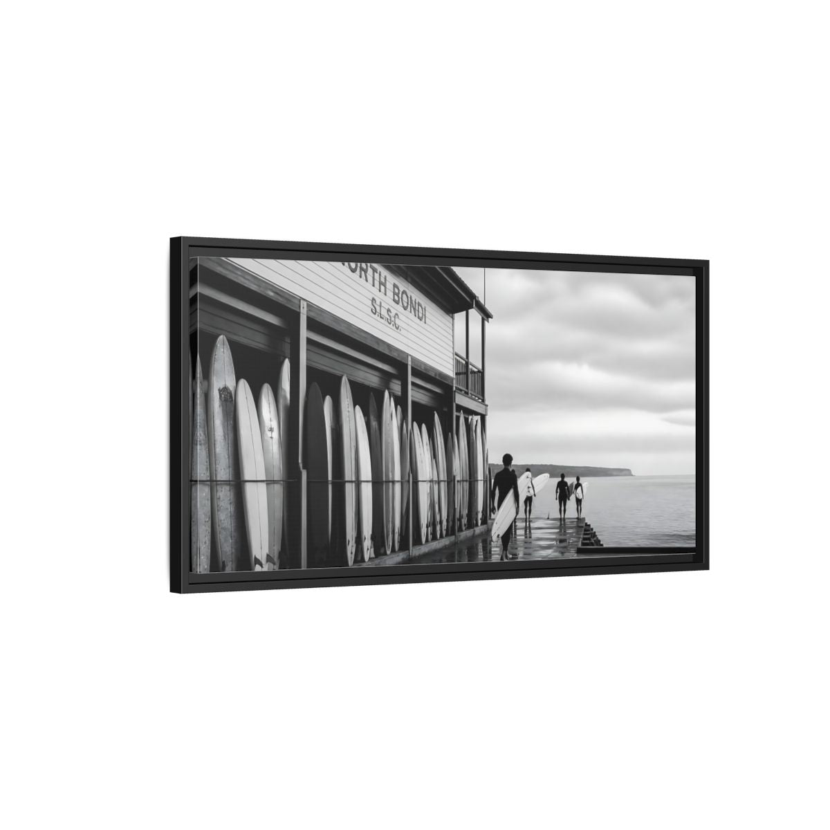 Side Mockup 2. North Bondi Surf Lineup shown as framed canvas print