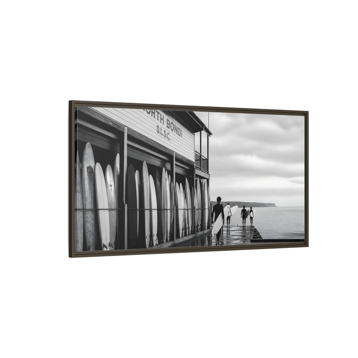 Side Mockup 4. North Bondi Surf Lineup shown as framed canvas print