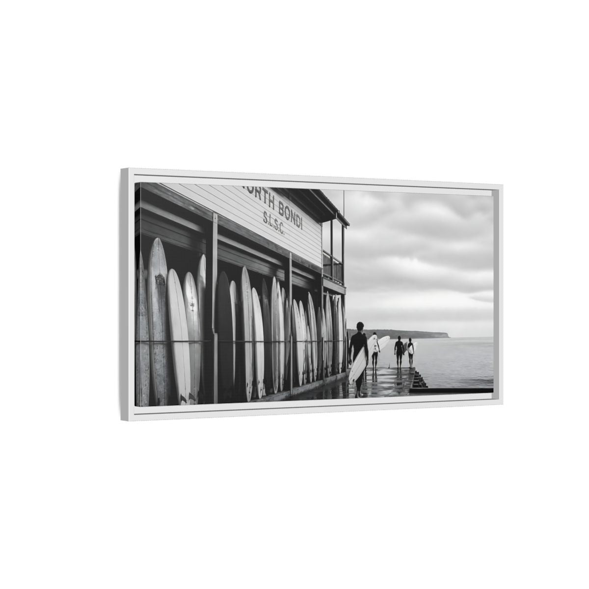 Side Mockup 1. North Bondi Surf Lineup shown as framed canvas print