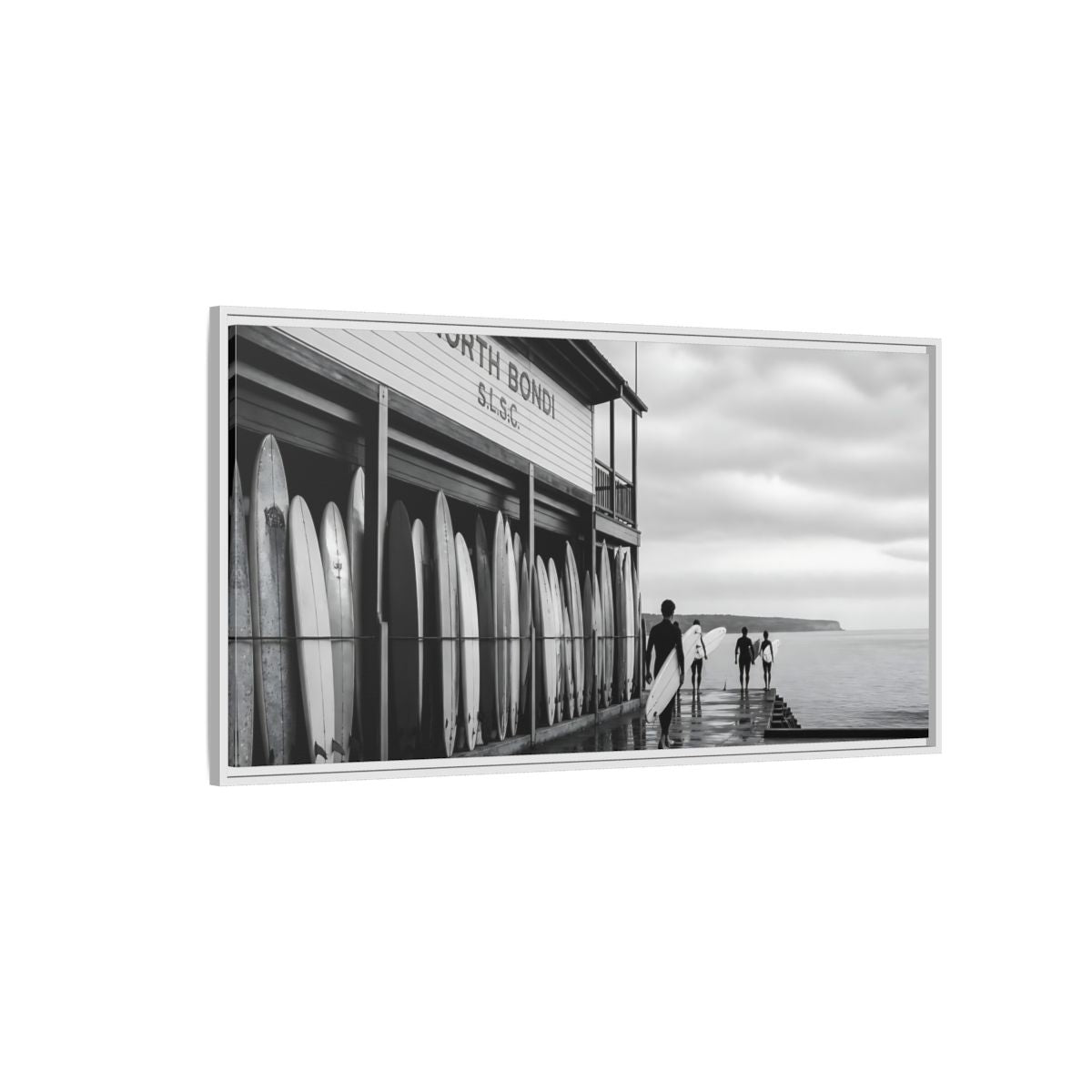Side Mockup 3. North Bondi Surf Lineup shown as framed canvas print