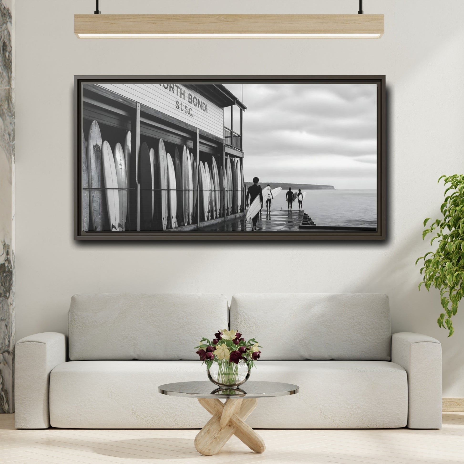 Mockup 2. North Bondi Surf Lineup shown as framed canvas print