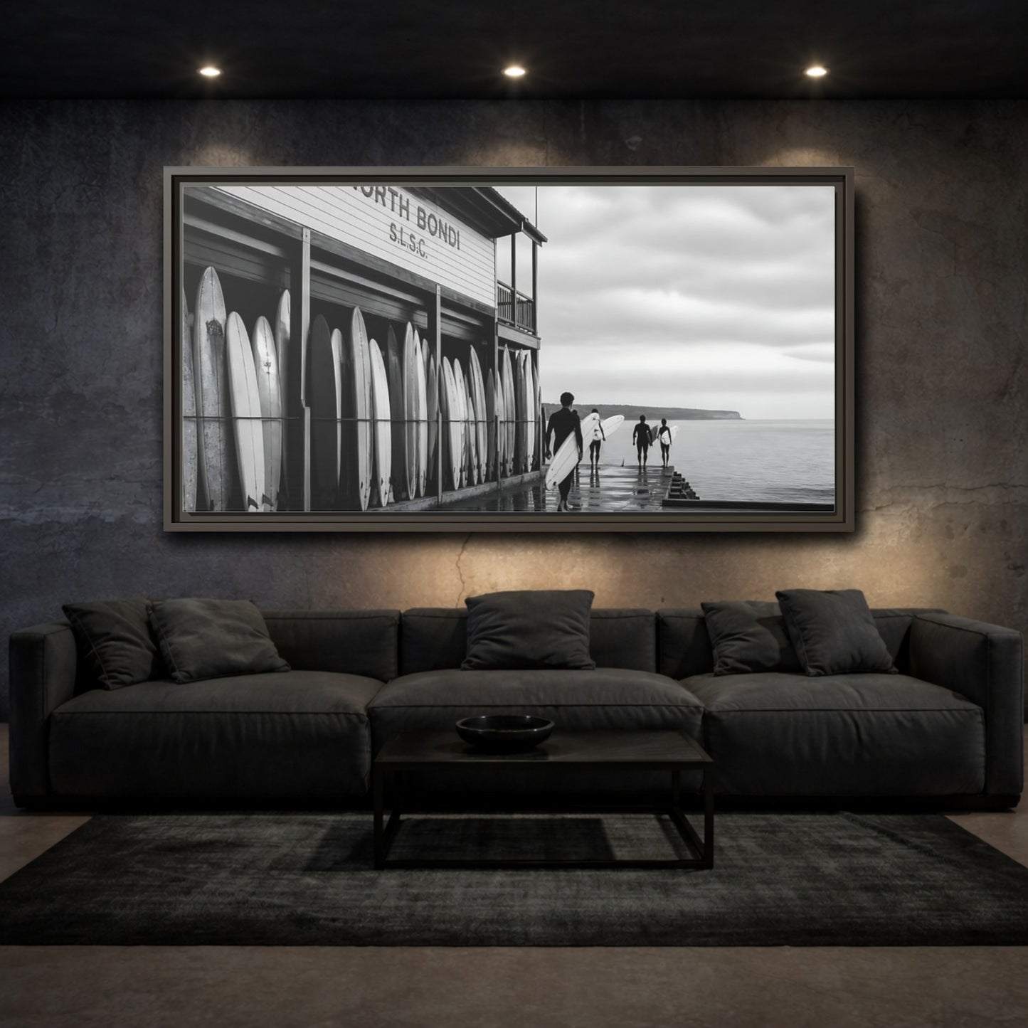 Mockup 3. North Bondi Surf Lineup shown as framed canvas print