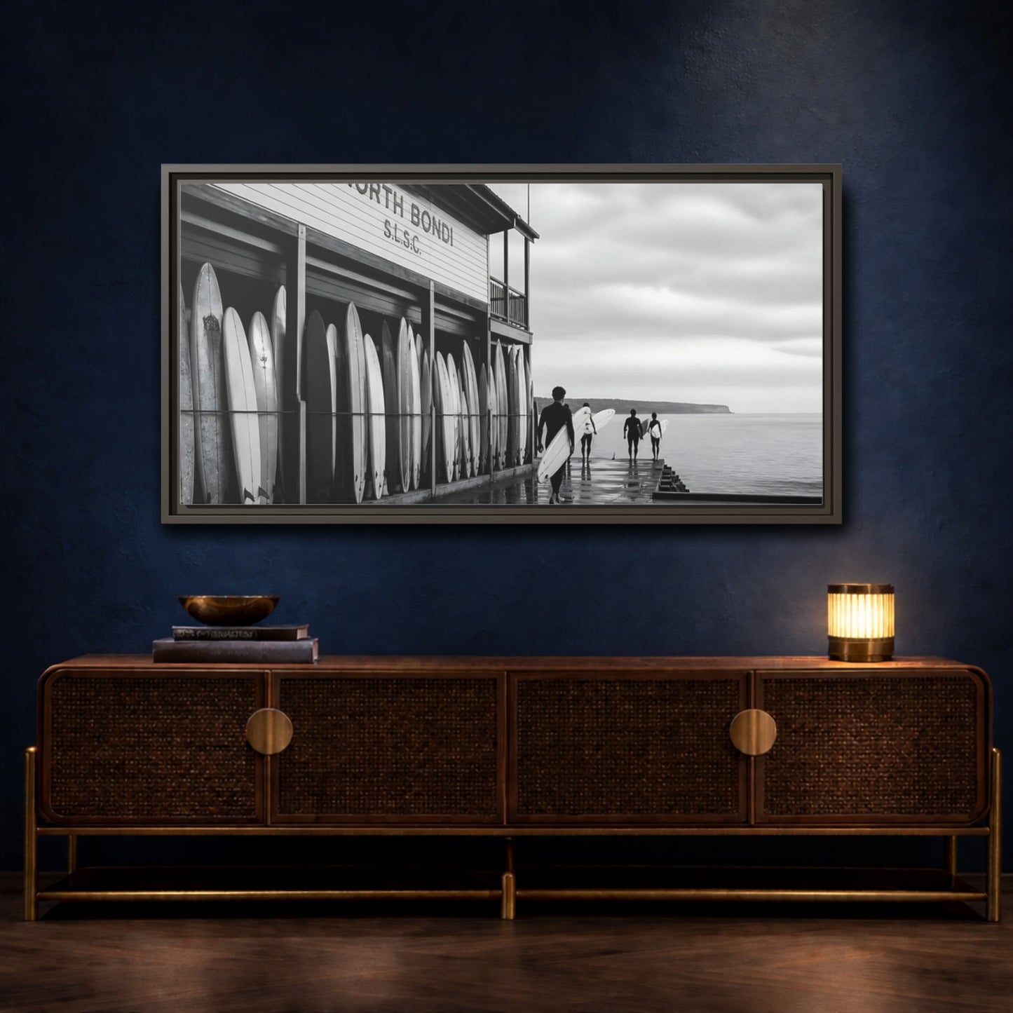 Mockup 4. North Bondi Surf Lineup shown as framed canvas print