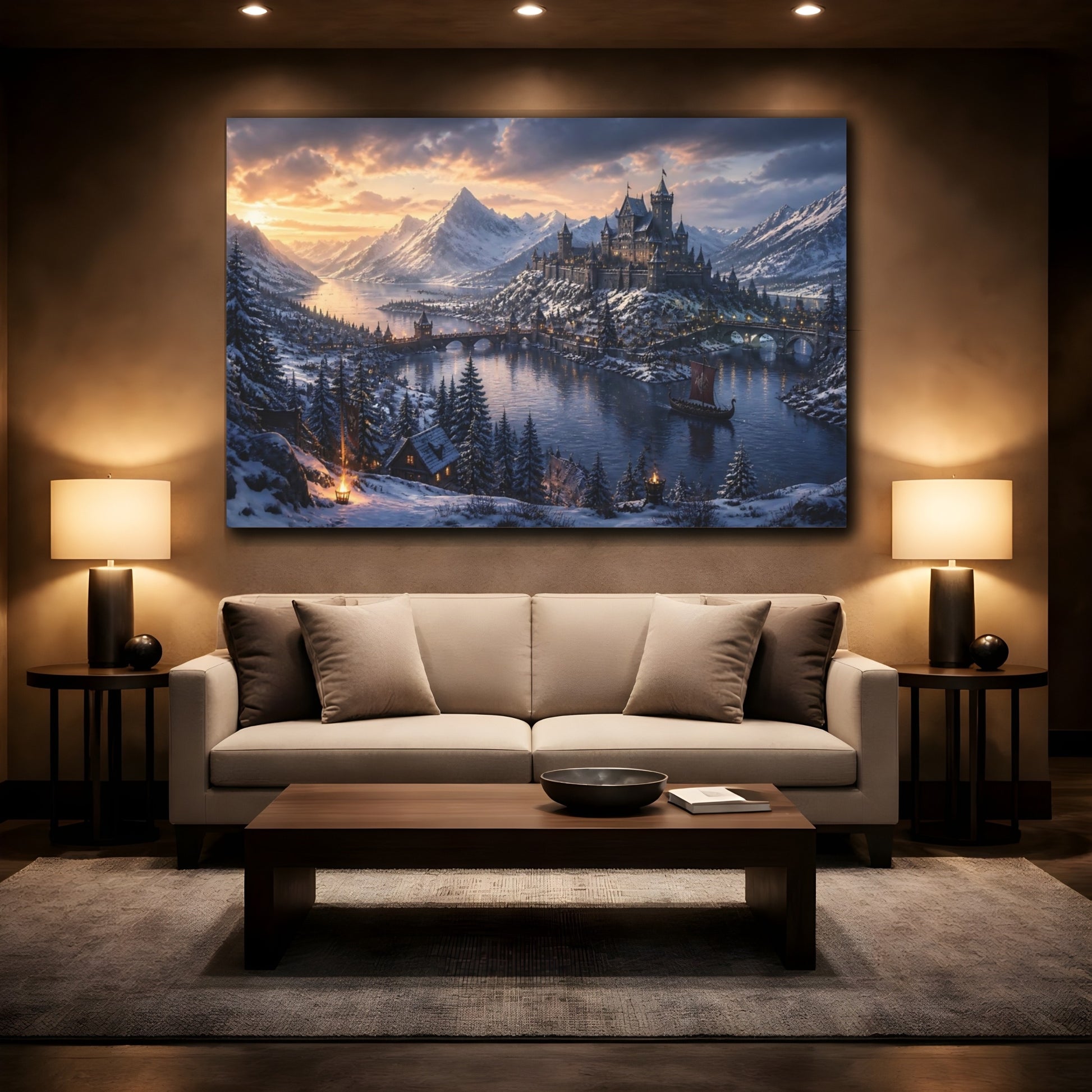 Mockup 2. Northern Castle At Dusk shown as canvas print