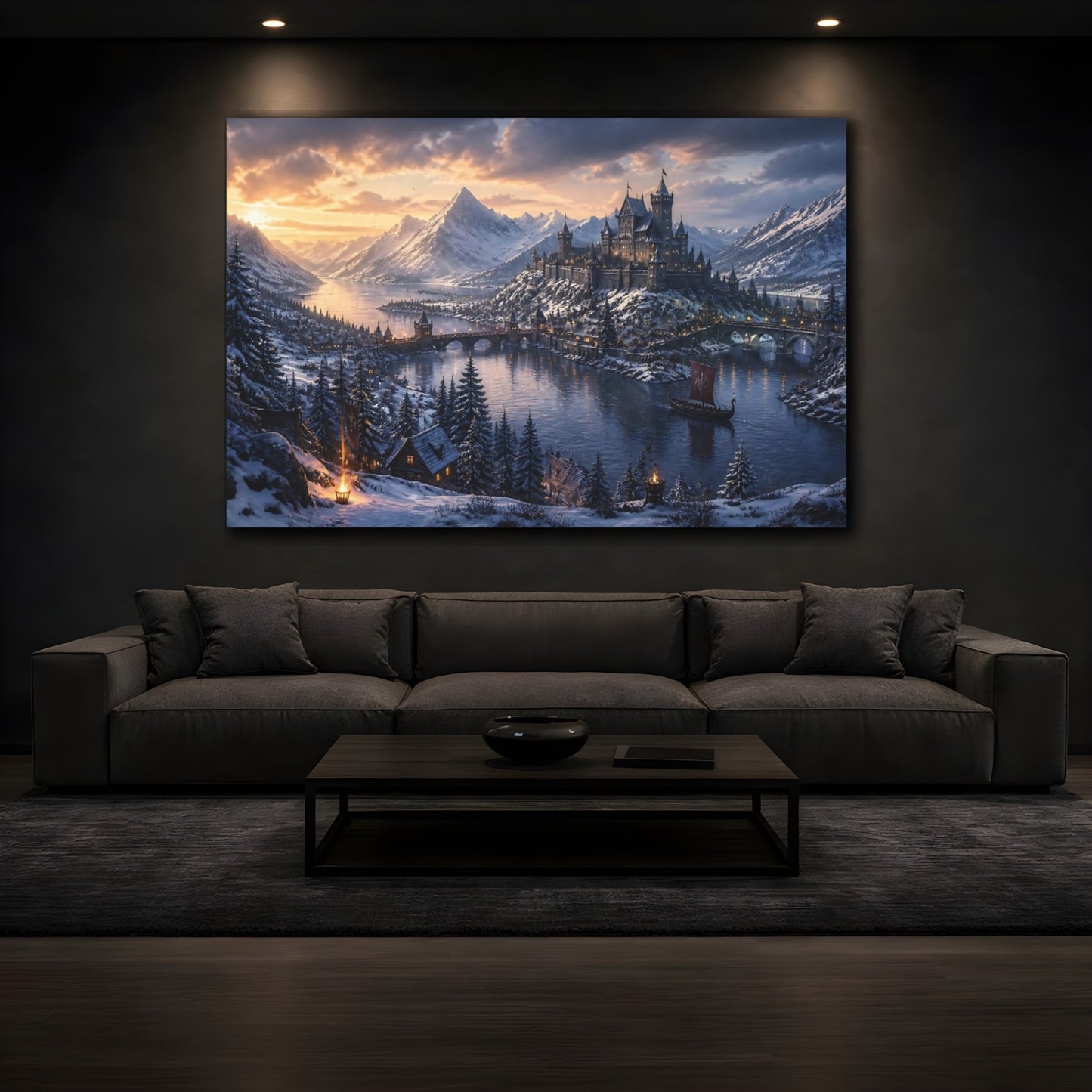 Mockup 3. Northern Castle At Dusk shown as canvas print