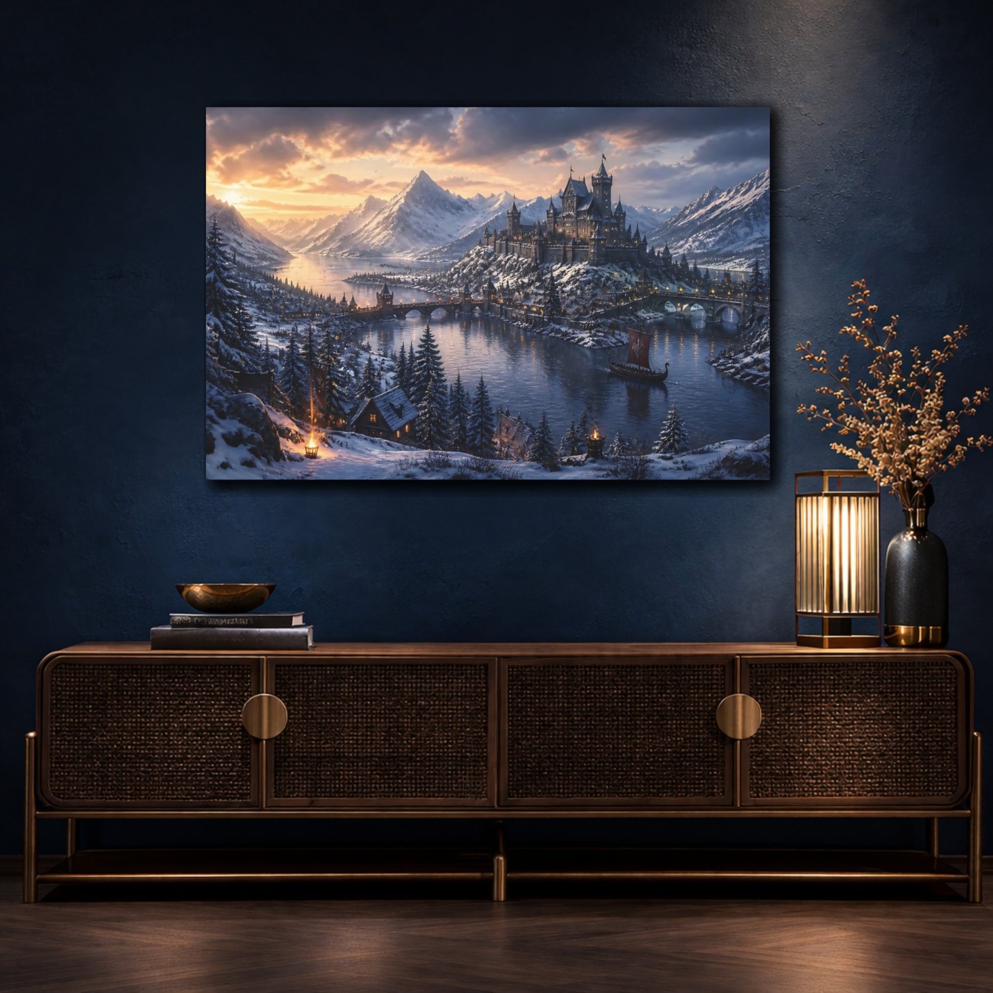 Mockup 4. Northern Castle At Dusk shown as canvas print