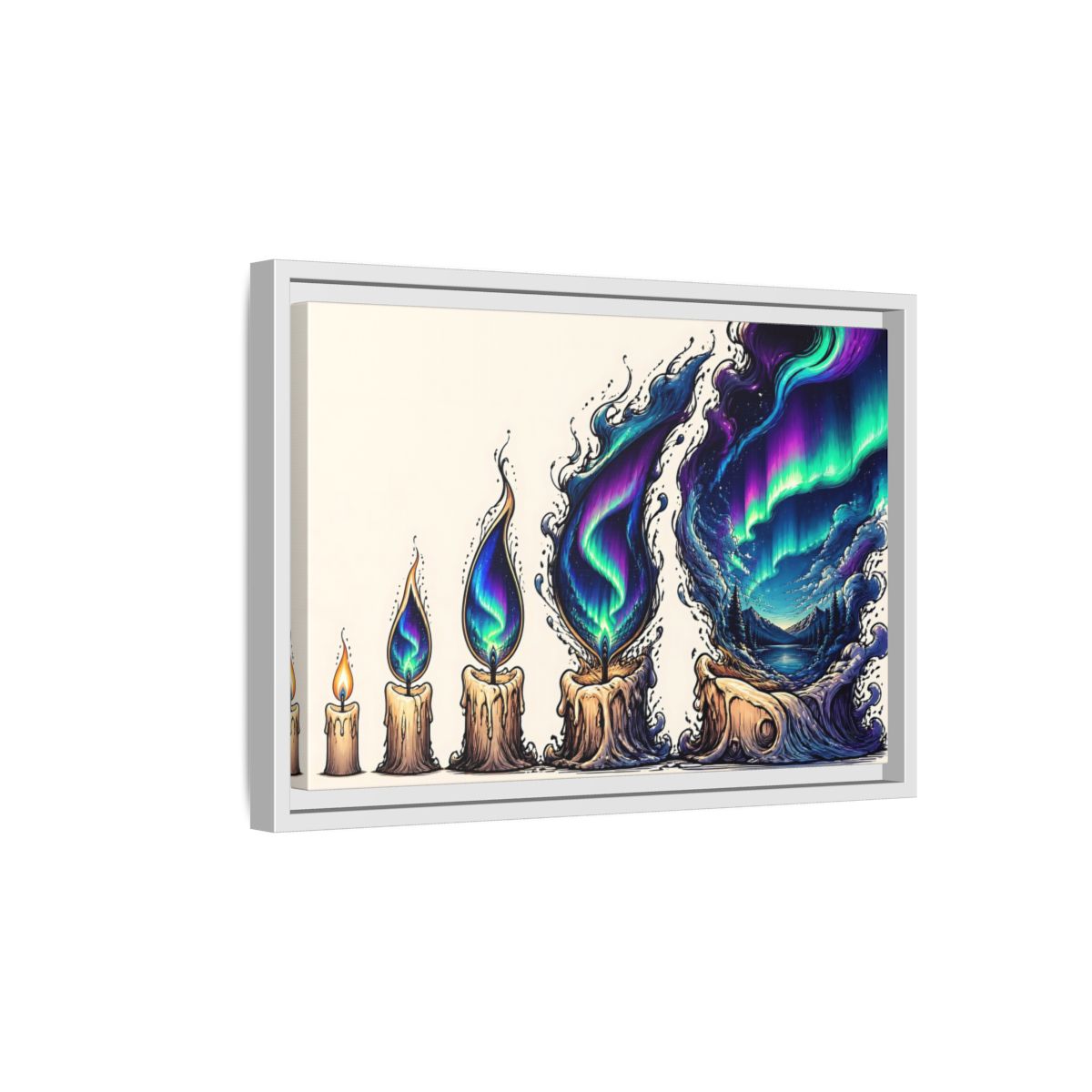 Side Mockup 4. Northern Lights Candles shown as framed canvas print