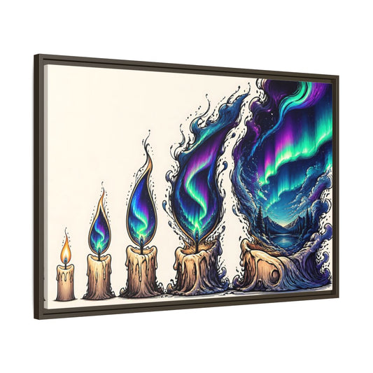 Main Mockup. Northern Lights Candles shown as framed canvas print