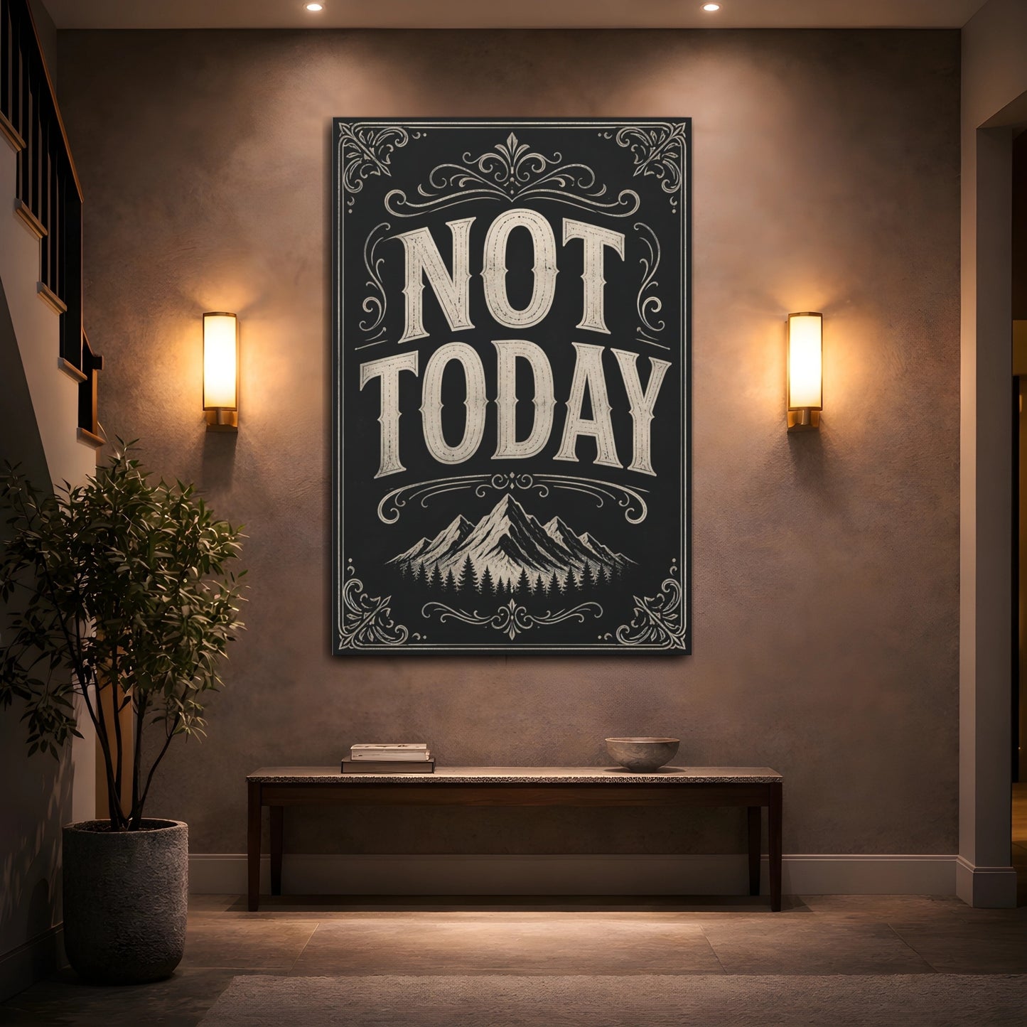 Mockup 2. Not Today Quote Art shown as canvas print