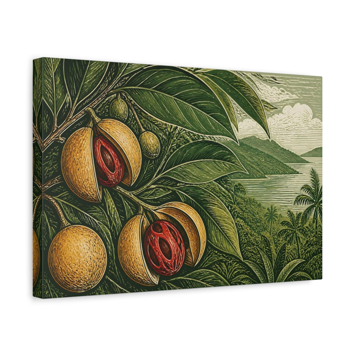 Side Mockup 4. Nutmeg Botanical Landscape shown as canvas print