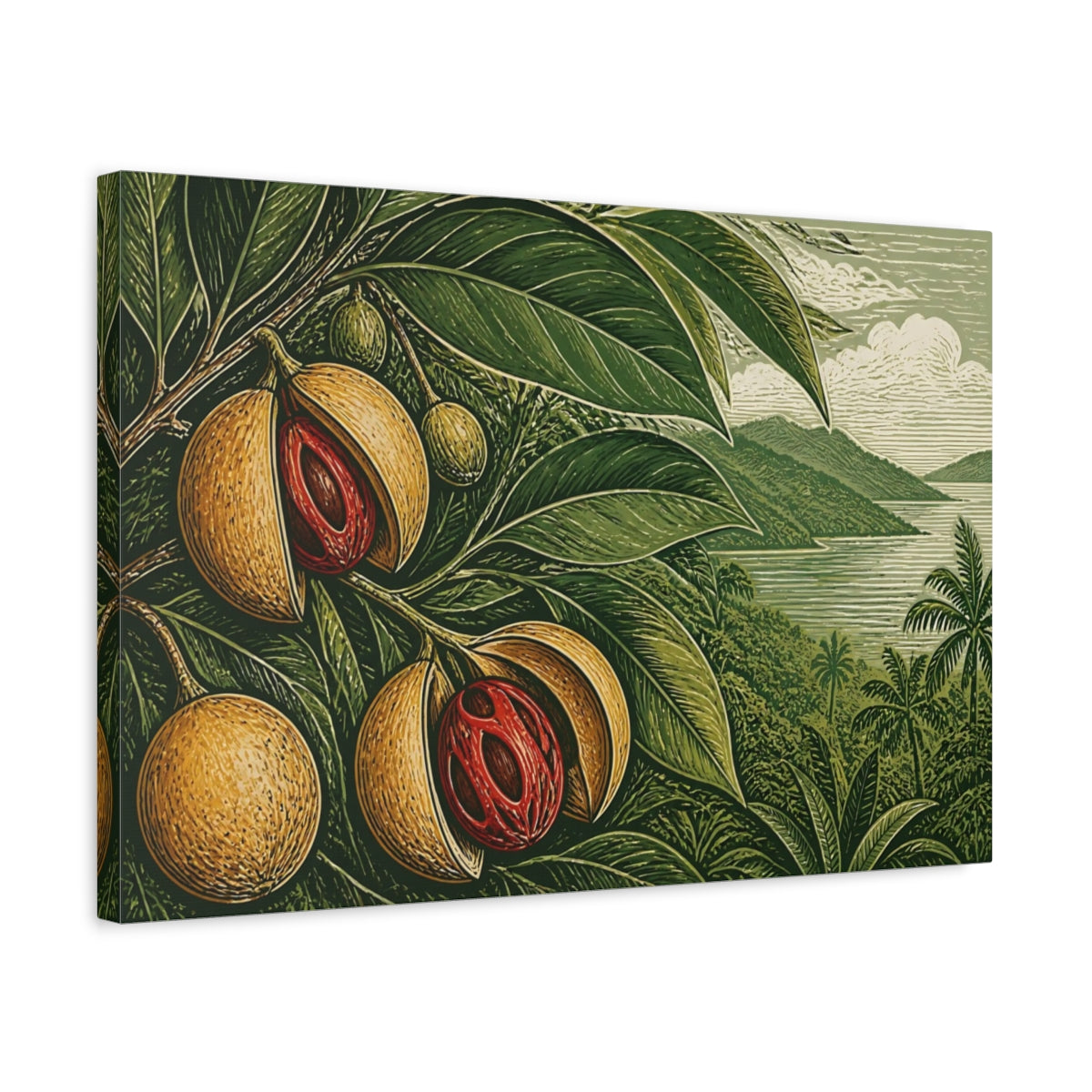 Side Mockup 3. Nutmeg Botanical Landscape shown as canvas print