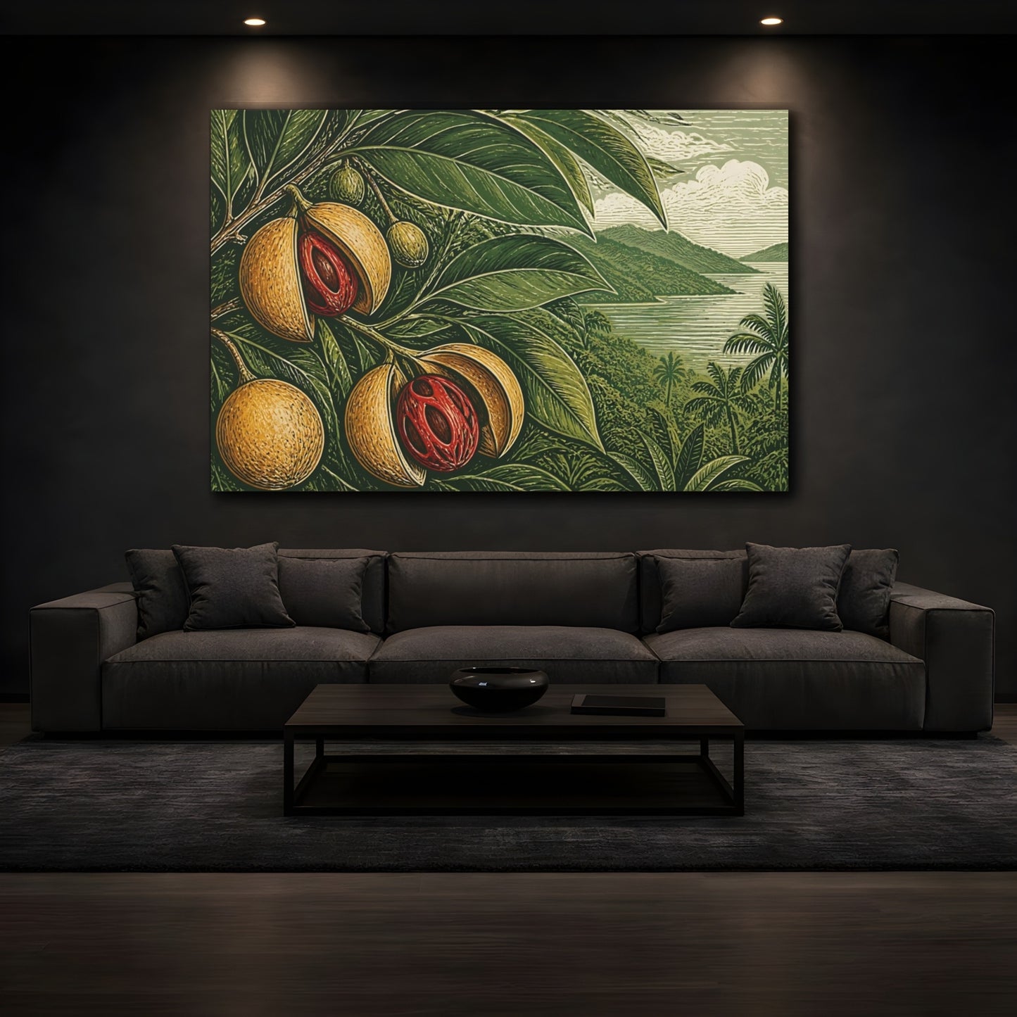 Mockup 3. Nutmeg Botanical Landscape shown as canvas print
