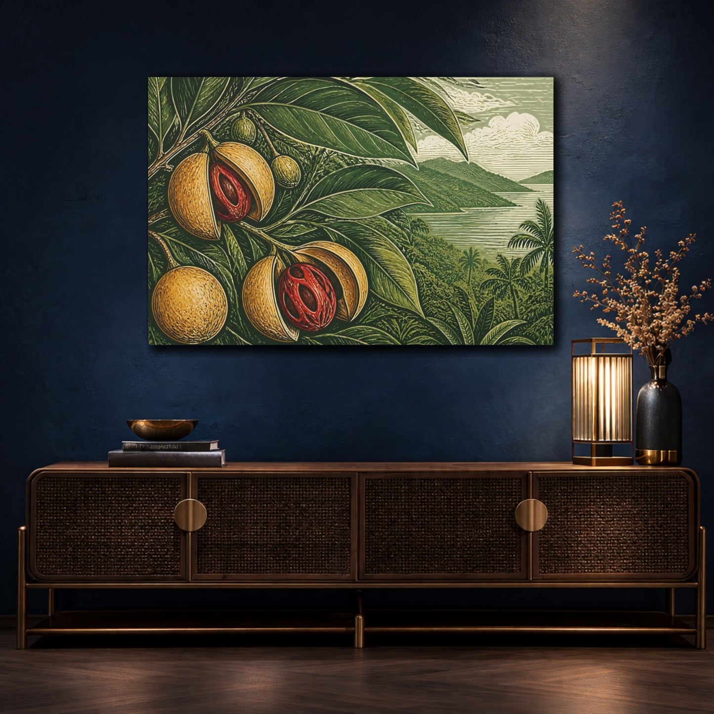Mockup 4. Nutmeg Botanical Landscape shown as canvas print