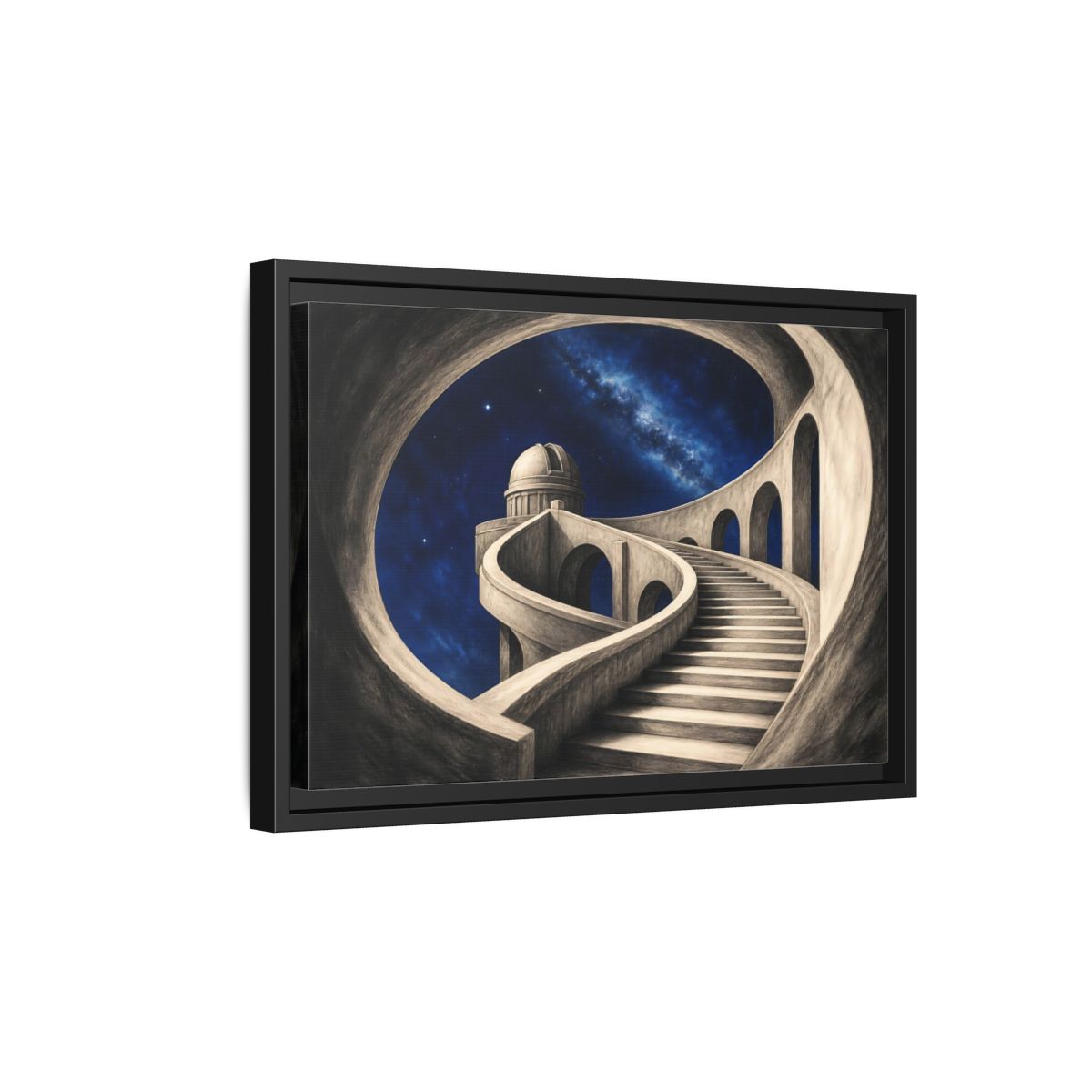 Side Mockup 6. Observatory Stairway To The Stars shown as framed canvas print