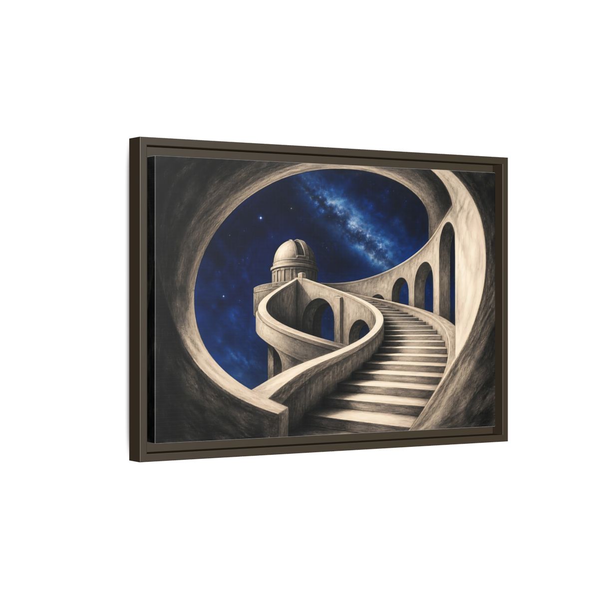 Side Mockup 2. Observatory Stairway To The Stars shown as framed canvas print