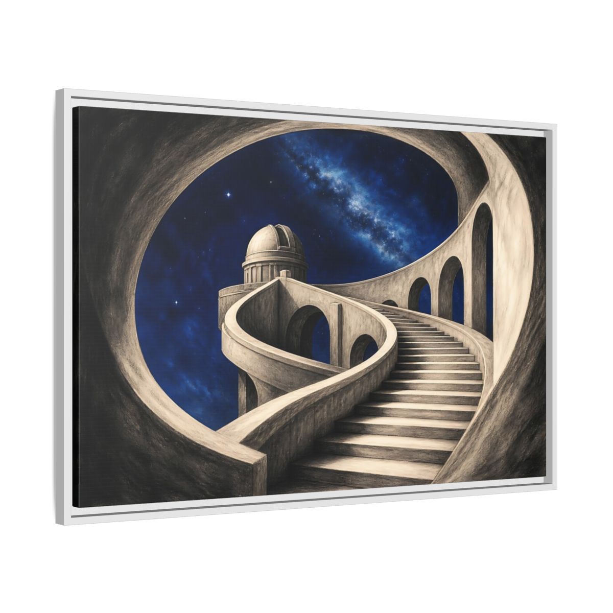 Side Mockup 9. Observatory Stairway To The Stars shown as framed canvas print