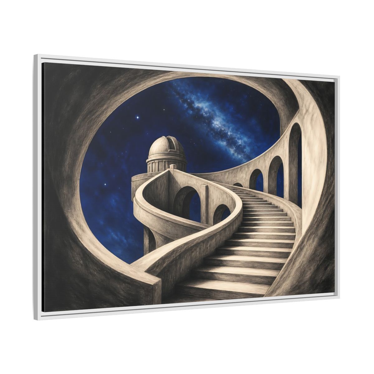 Side Mockup 7. Observatory Stairway To The Stars shown as framed canvas print