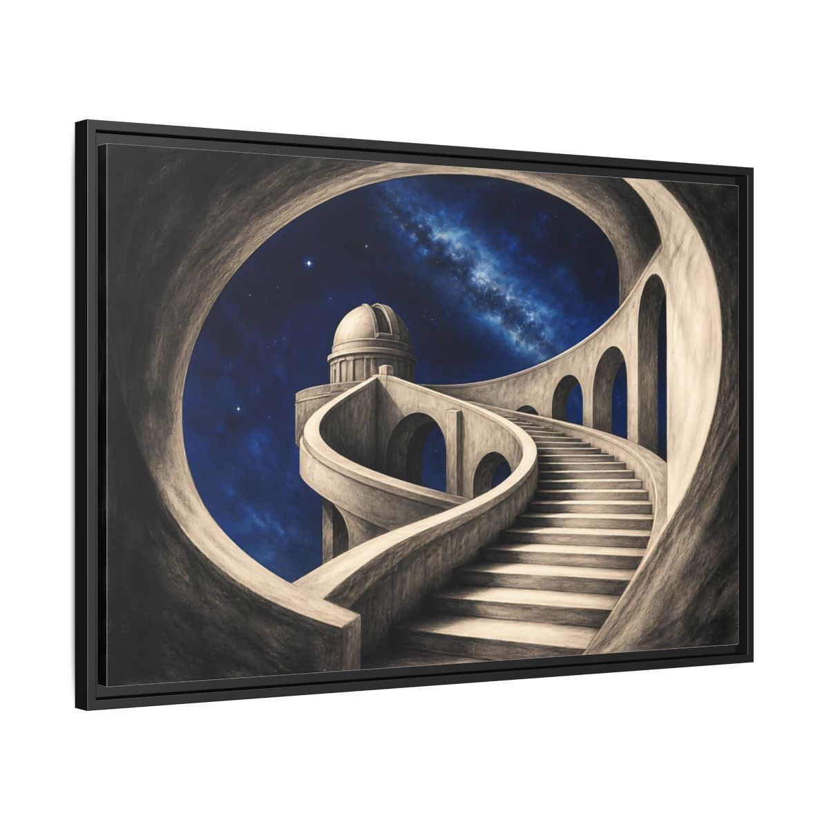 Side Mockup 13. Observatory Stairway To The Stars shown as framed canvas print