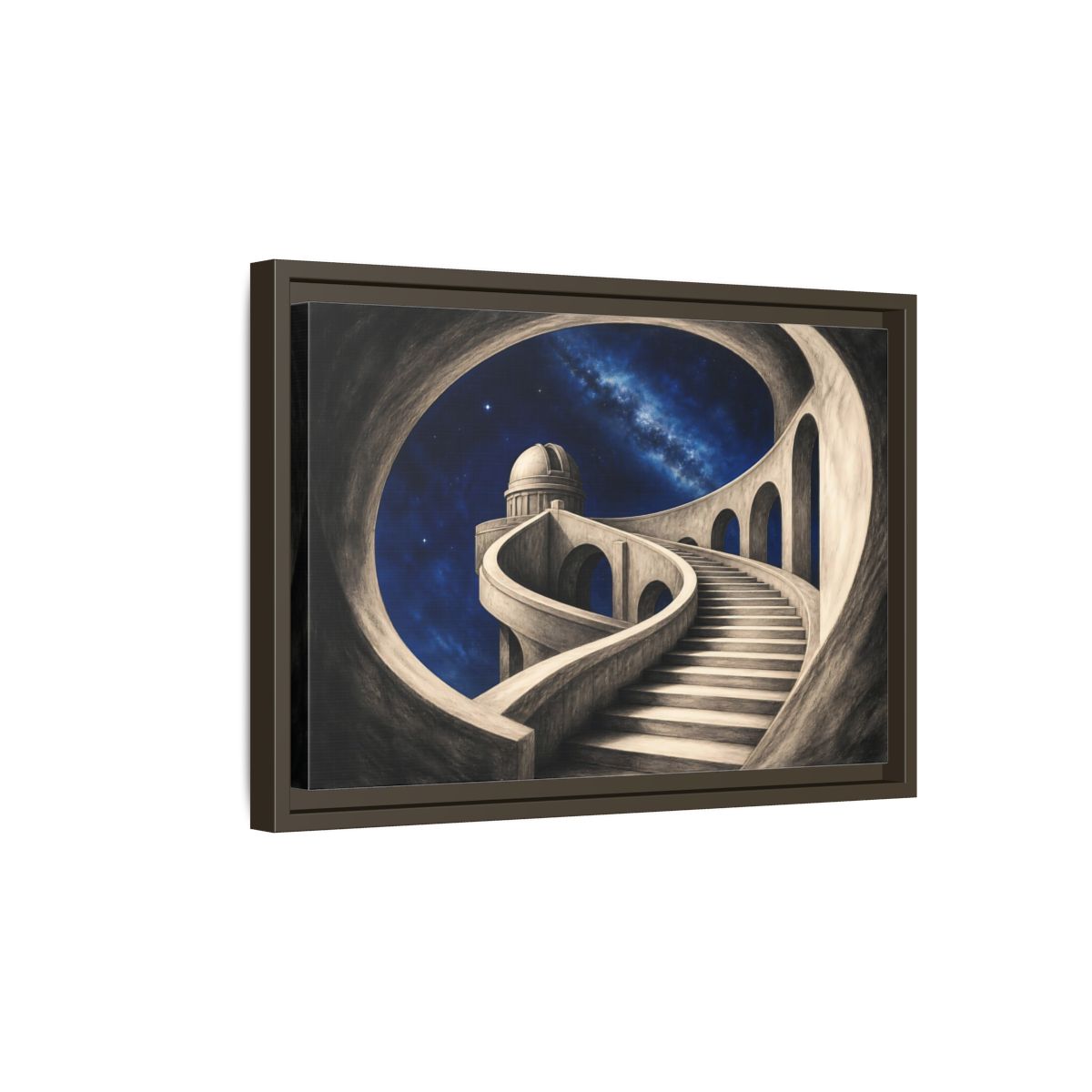 Side Mockup 5. Observatory Stairway To The Stars shown as framed canvas print