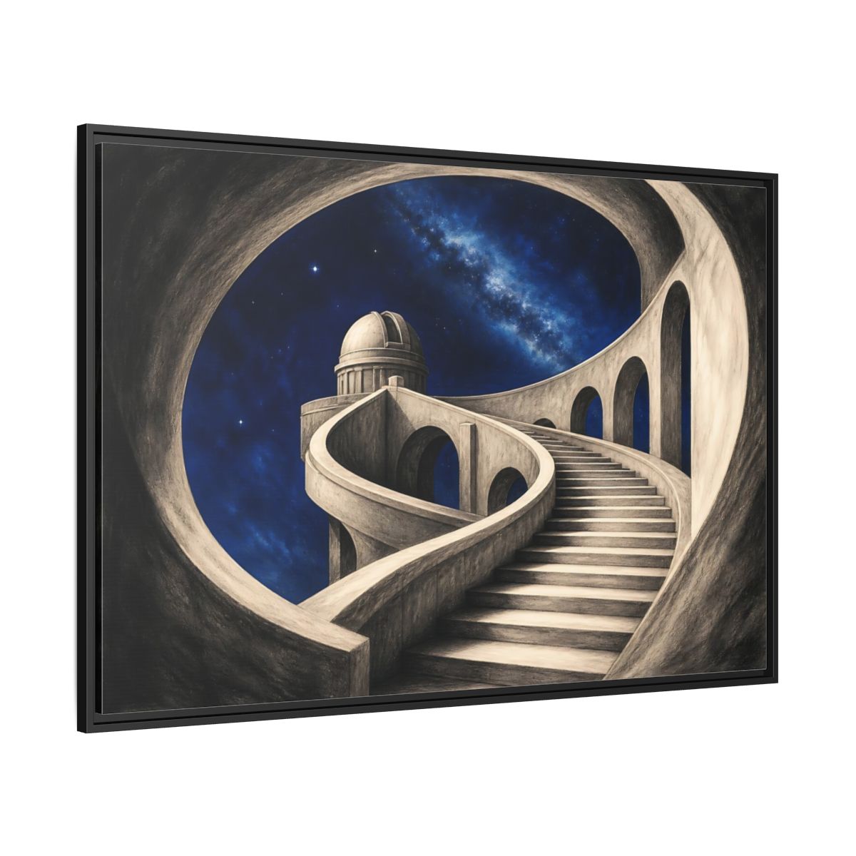 Side Mockup 12. Observatory Stairway To The Stars shown as framed canvas print