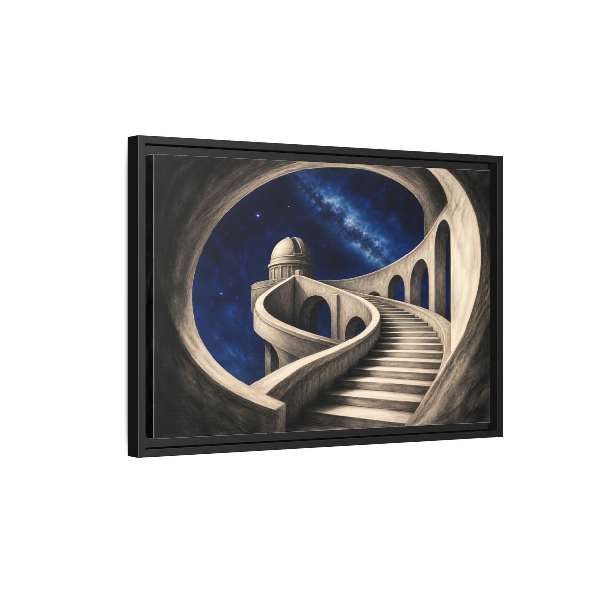 Side Mockup 3. Observatory Stairway To The Stars shown as framed canvas print