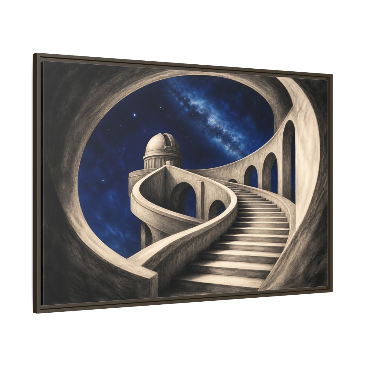 Side Mockup 8. Observatory Stairway To The Stars shown as framed canvas print