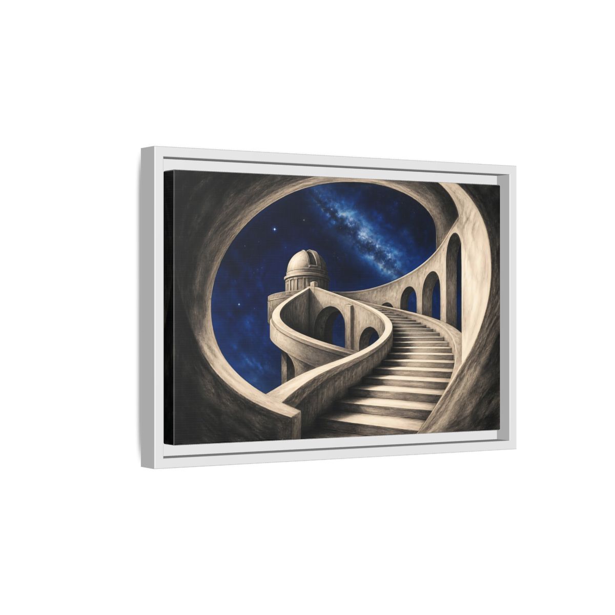 Side Mockup 4. Observatory Stairway To The Stars shown as framed canvas print