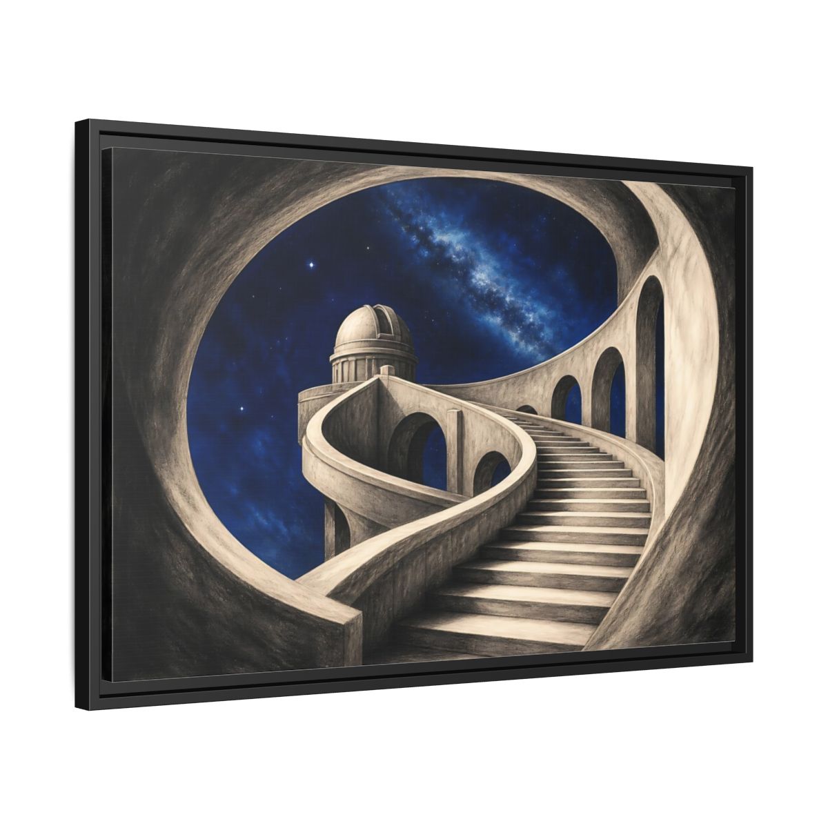 Side Mockup 14. Observatory Stairway To The Stars shown as framed canvas print