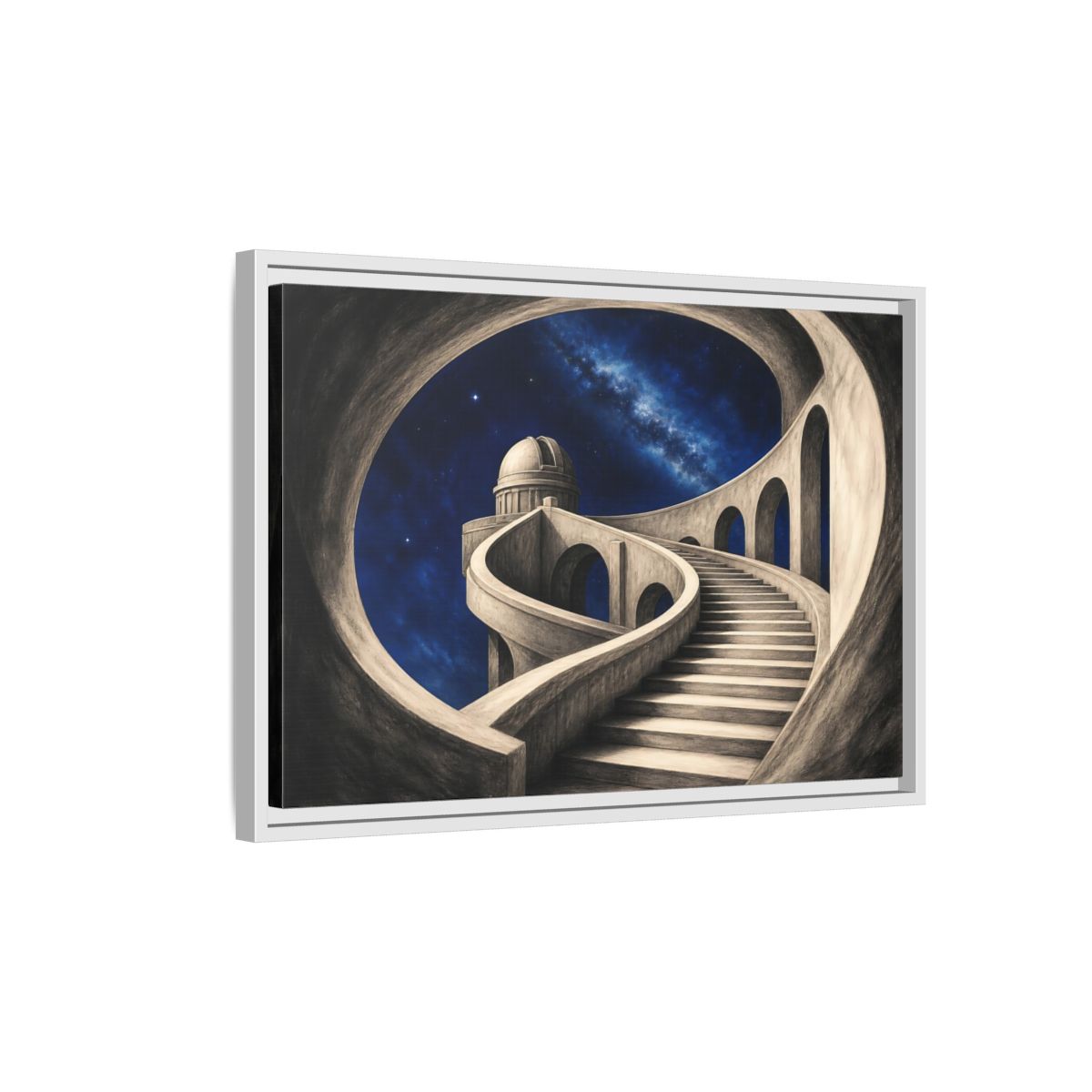 Side Mockup 1. Observatory Stairway To The Stars shown as framed canvas print
