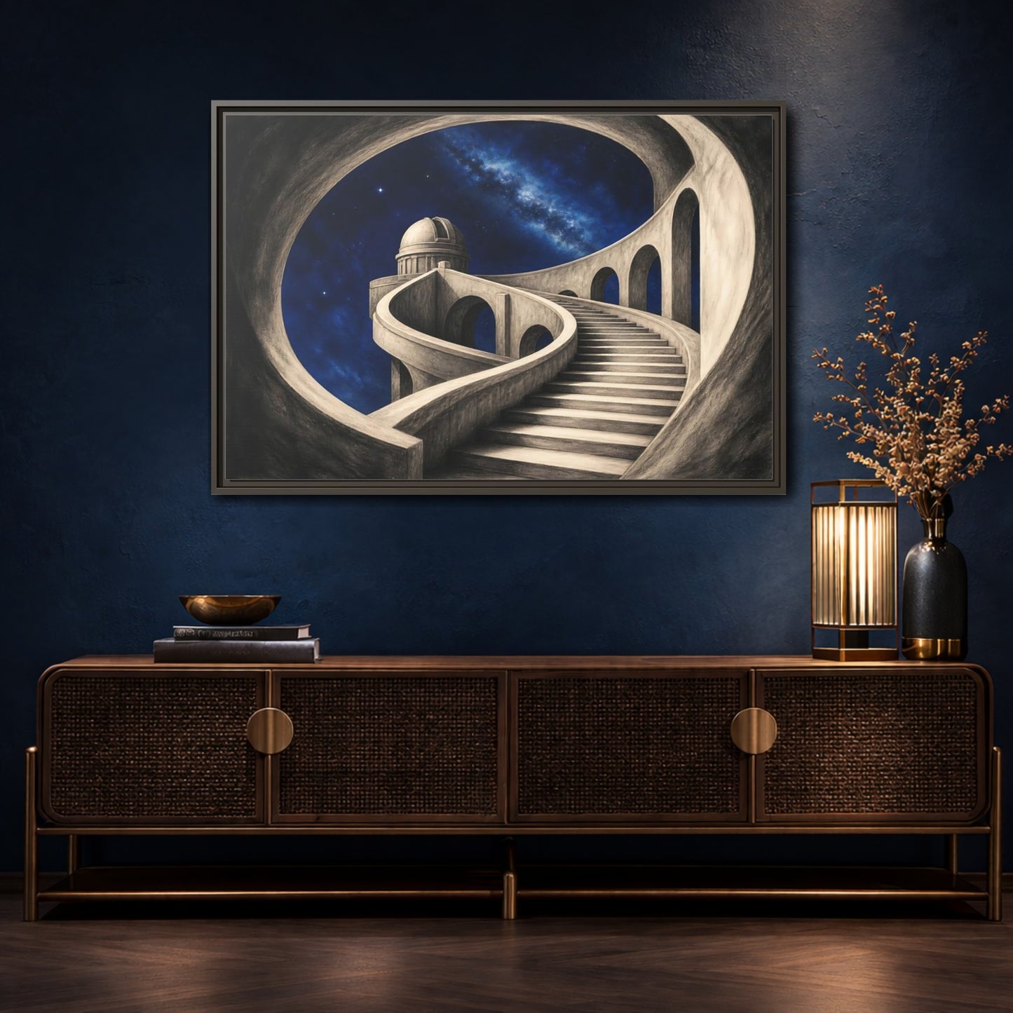 Mockup 4. Observatory Stairway To The Stars shown as framed canvas print