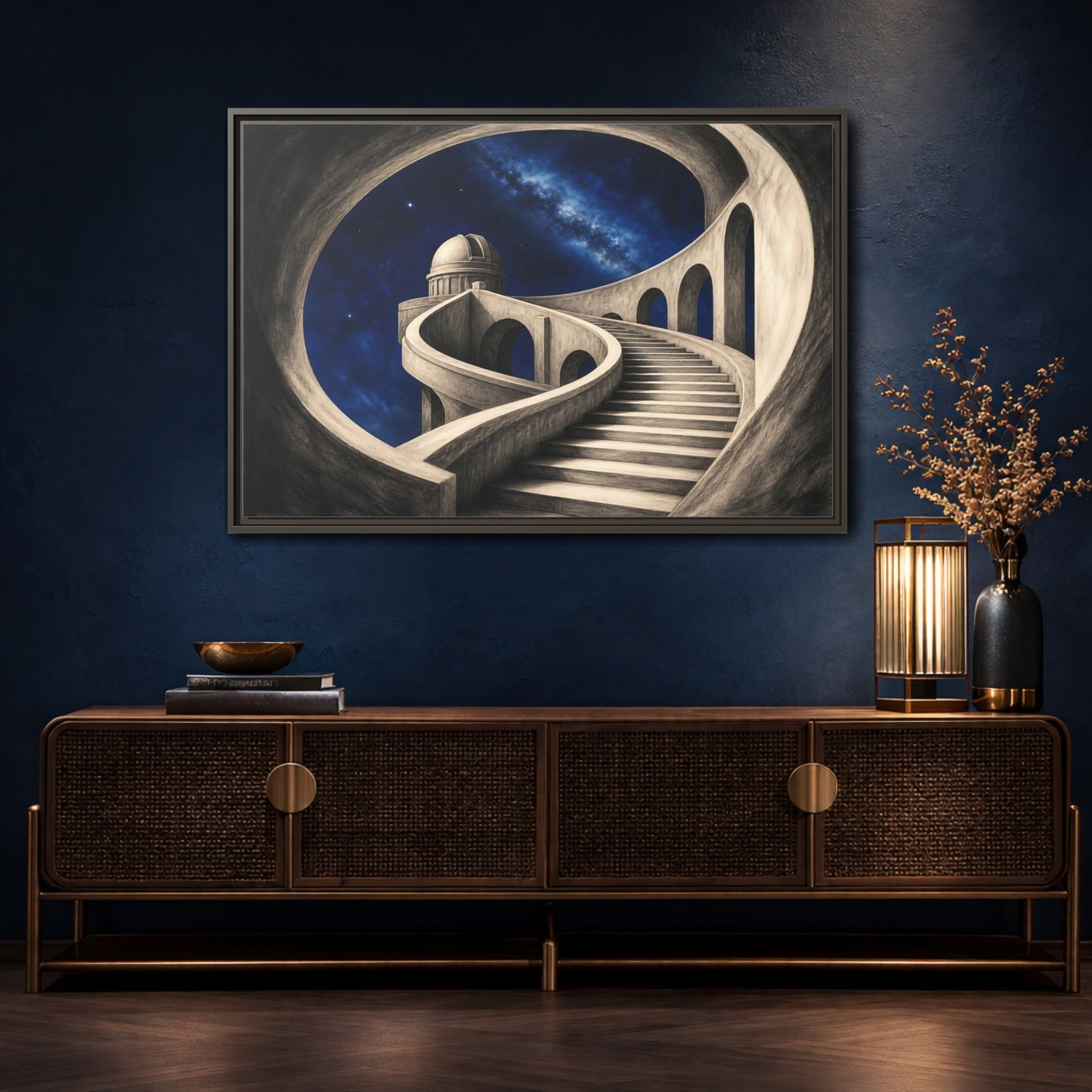 Mockup 4. Observatory Stairway To The Stars shown as framed canvas print