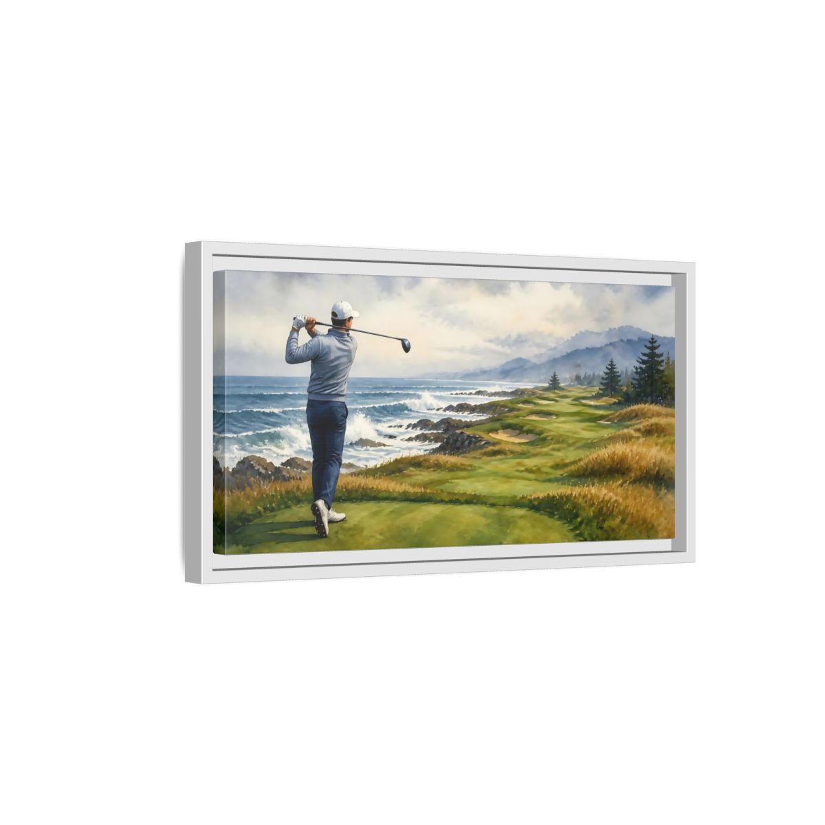 Side Mockup 6. Oceanfront Tee Shot shown as framed canvas print