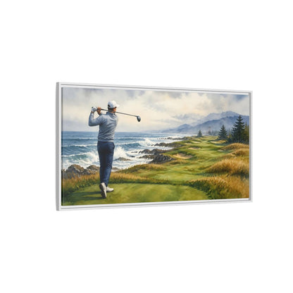 Side Mockup 3. Oceanfront Tee Shot shown as framed canvas print