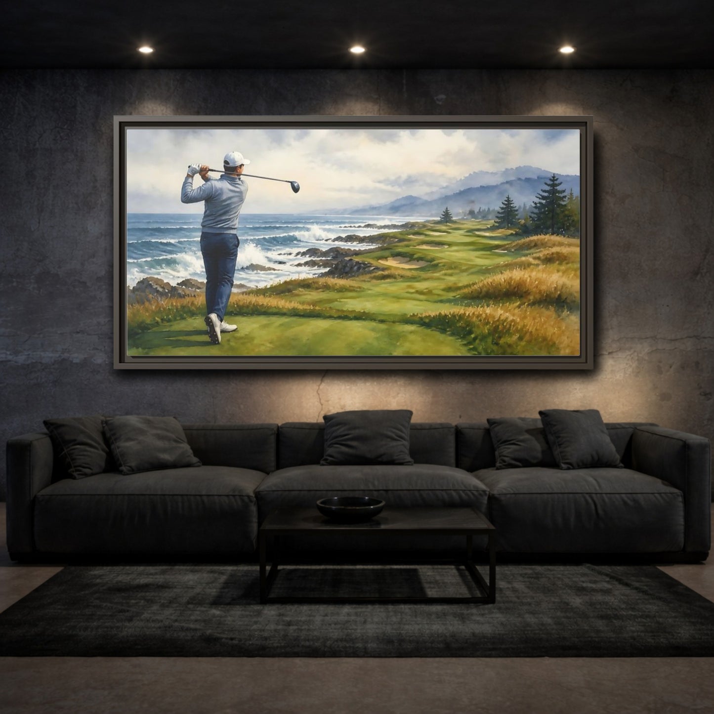 Mockup 3. Oceanfront Tee Shot shown as framed canvas print