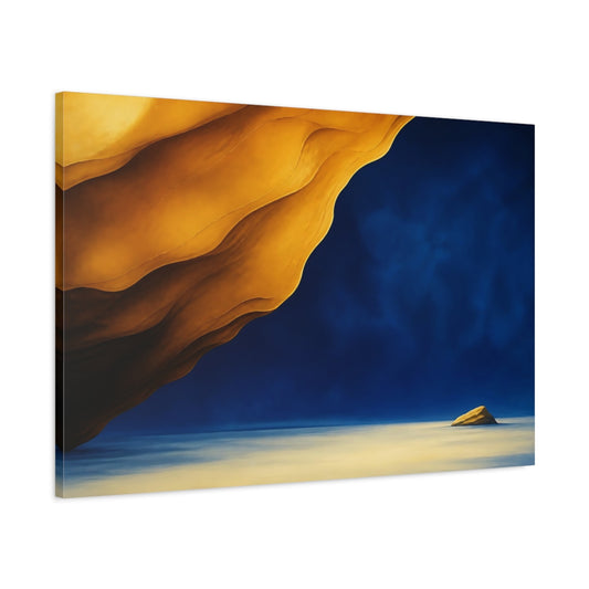 Main Mockup. Ochre Overhang And Island shown as canvas print